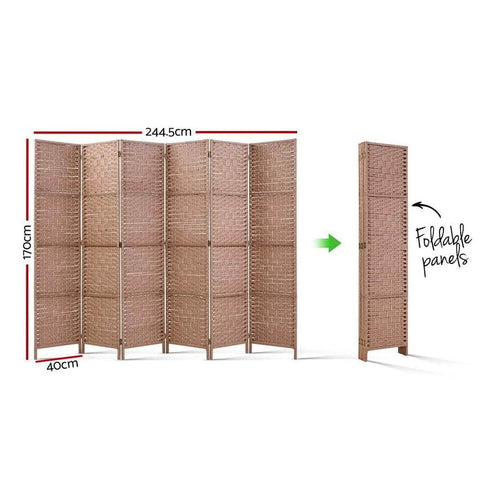 6 Panel Room Divider Screen 245X170Cm Woven Natural