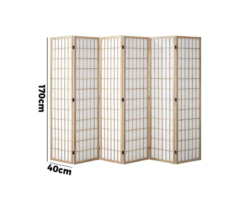 6 Panel Room Divider Timber Farbic Natural