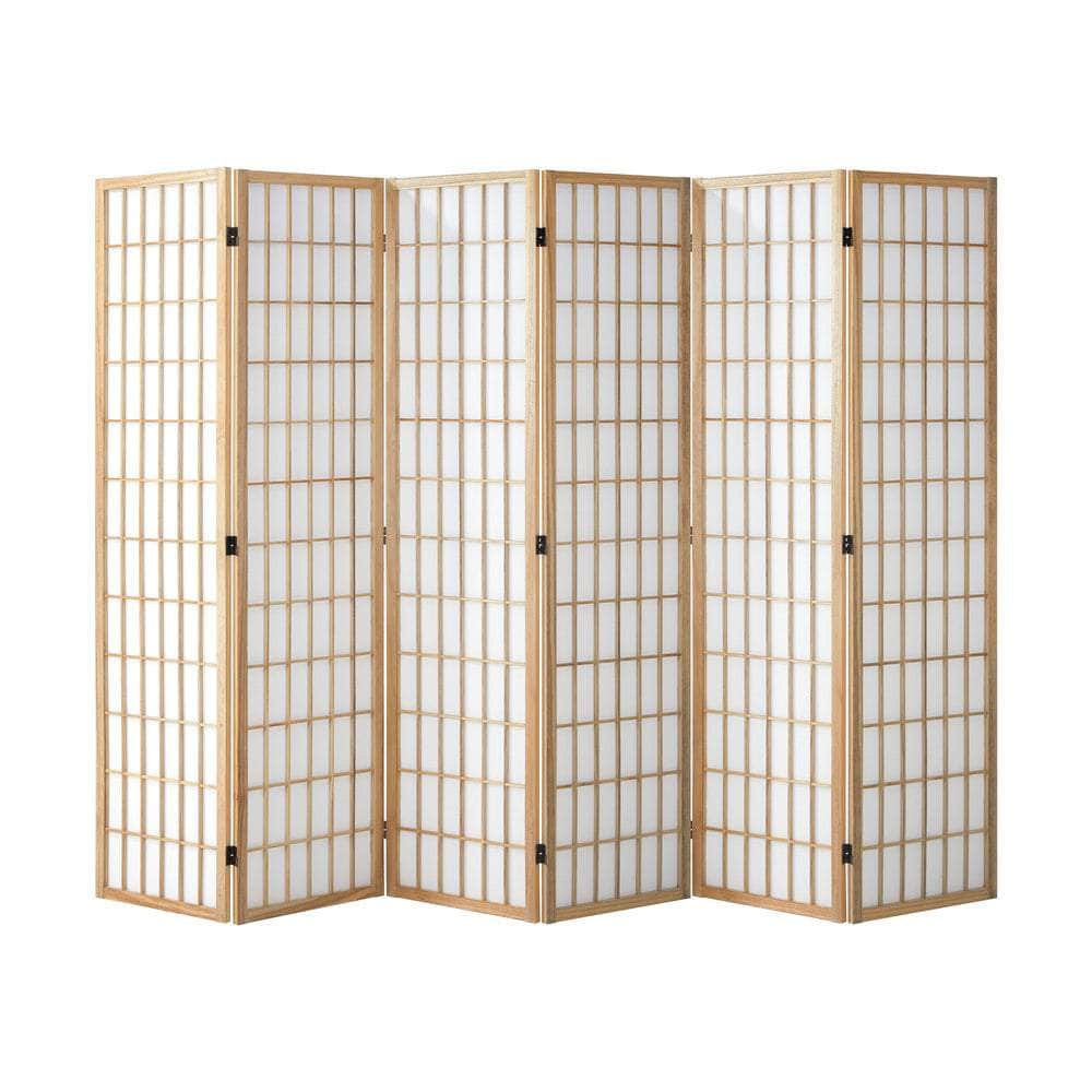 6 Panel Room Divider Timber Farbic Natural