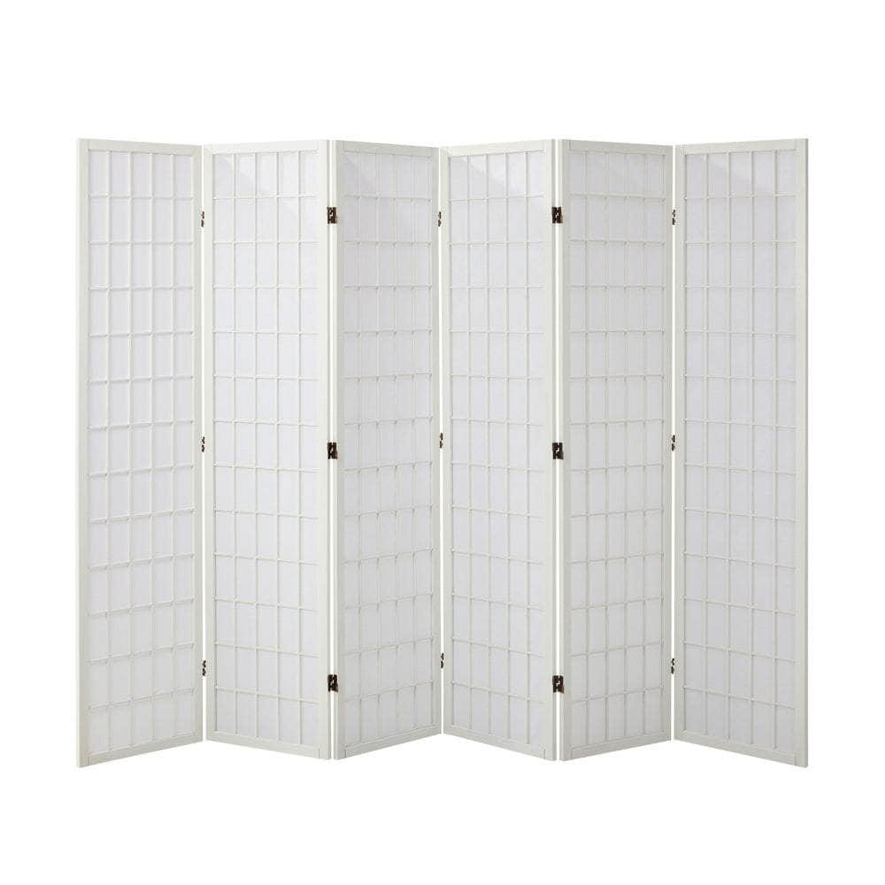 6 Panel Room Divider Timber Farbic Natural