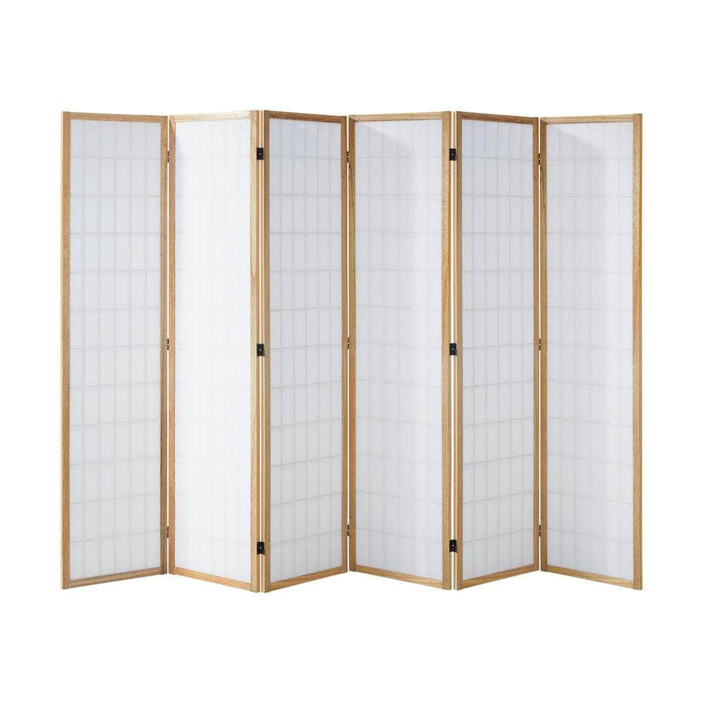 6 Panel Room Divider Timber Farbic Natural