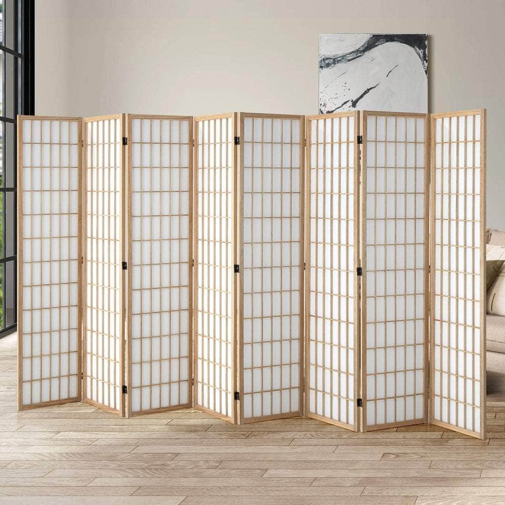 6 Panel Room Divider Timber Farbic Natural