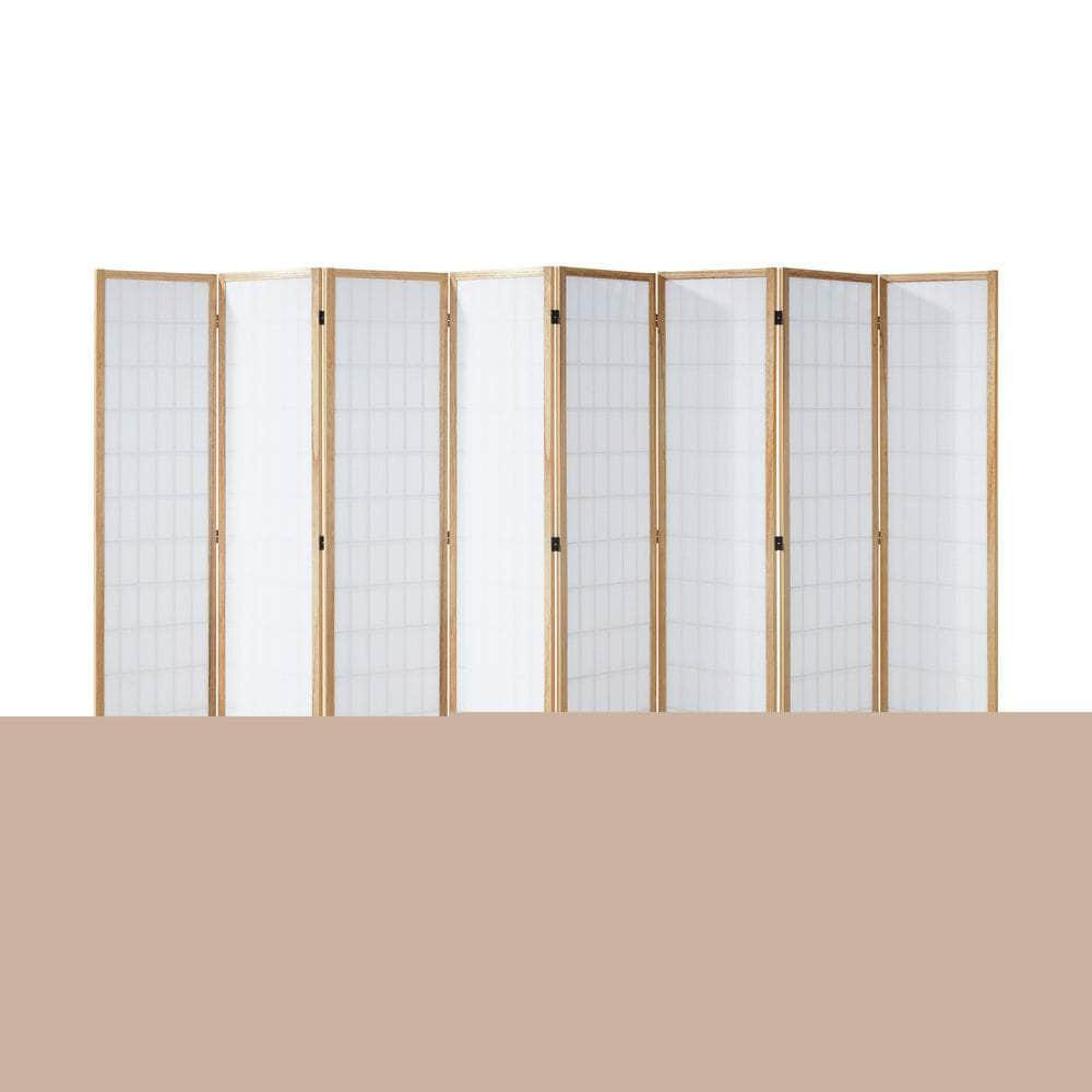 6 Panel Room Divider Timber Farbic Natural