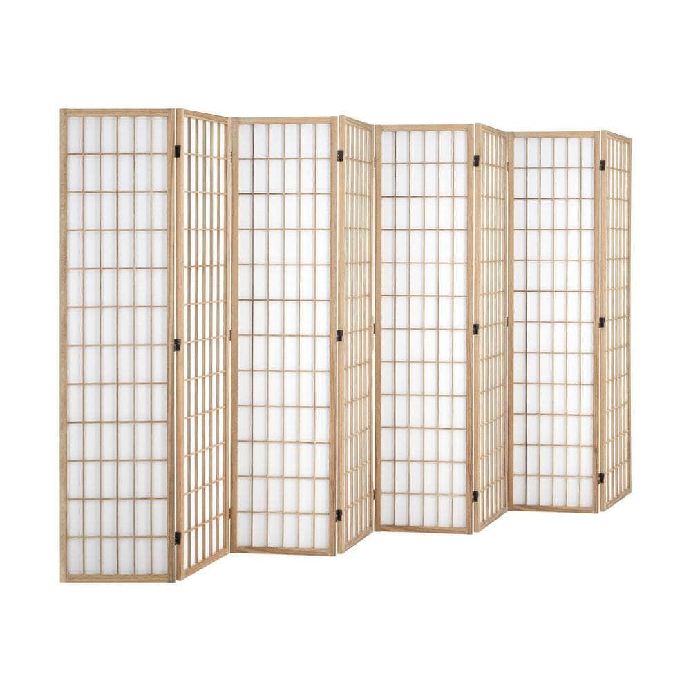 6 Panel Room Divider Timber Farbic Natural