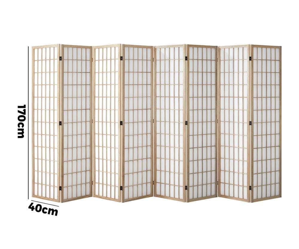 6 Panel Room Divider Timber Farbic Natural