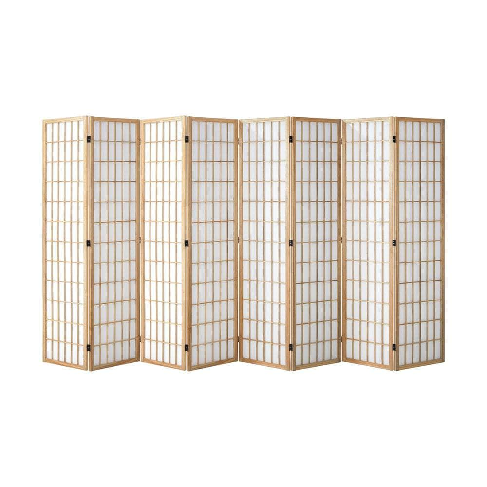 6 Panel Room Divider Timber Farbic Natural