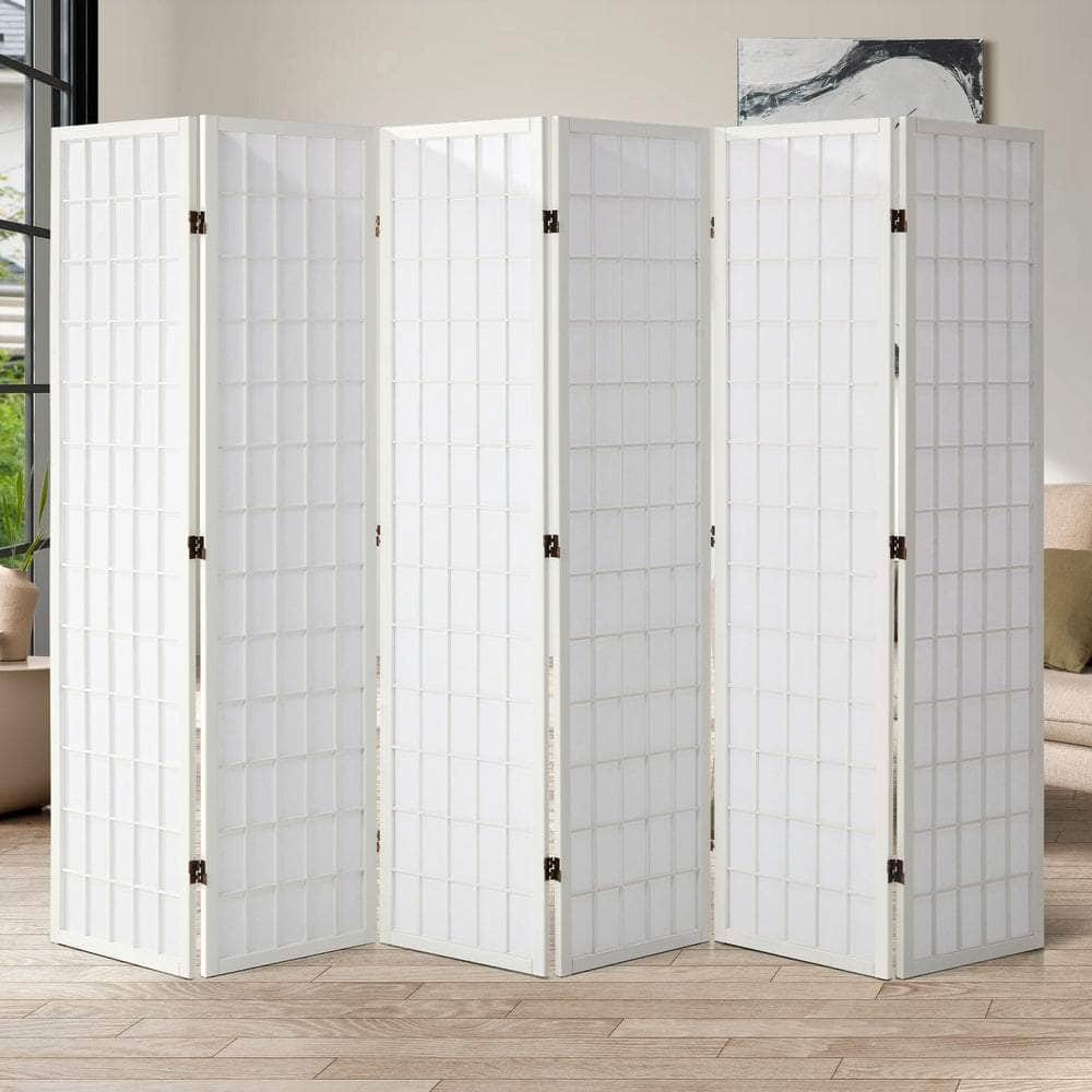 6 Panel Room Divider Timber Farbic Natural