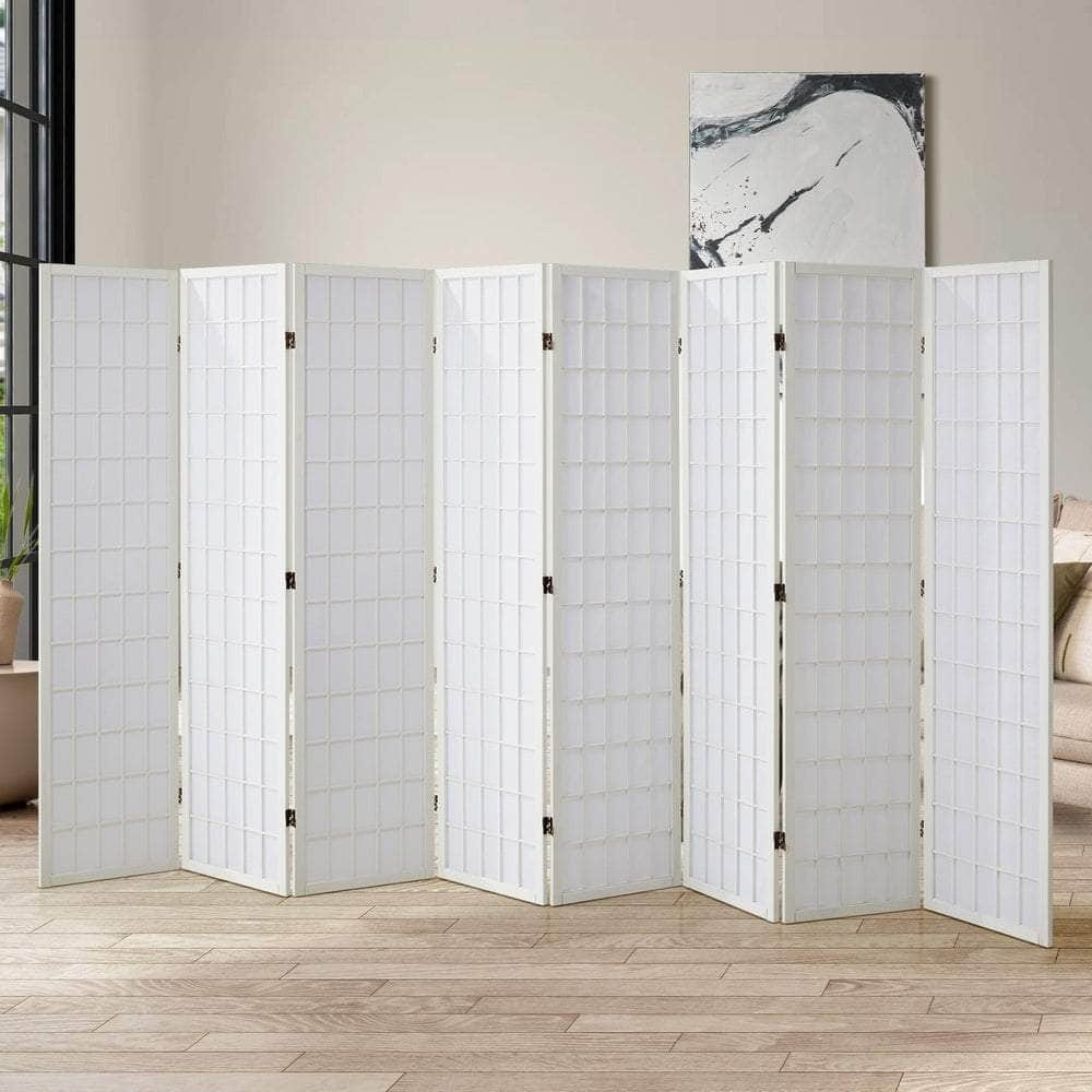 6 Panel Room Divider Timber Farbic Natural