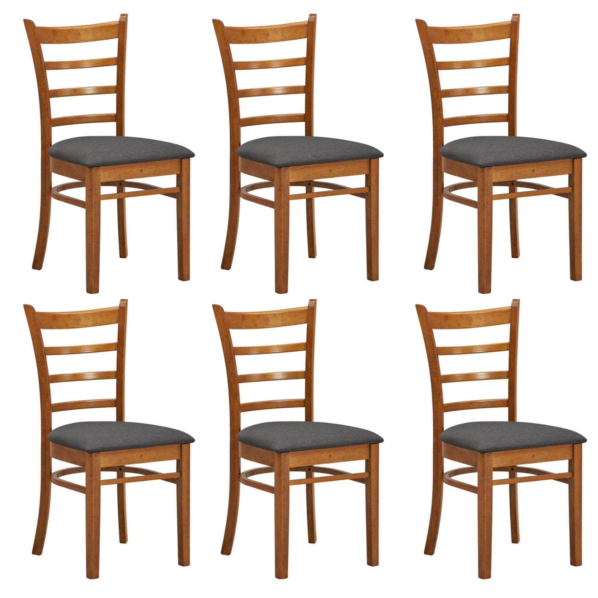 6 pcs Classic Crossback Dining Chair Set - Solid Rubber Wood - White Oak Finish