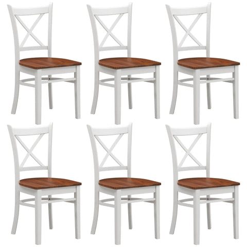 6 pcs Classic Crossback Dining Chair Set - Solid Rubber Wood - White Oak Finish