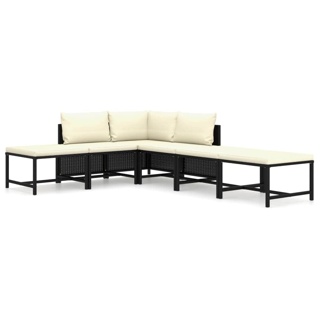 6-Pcs Garden Lounge Set with Cushions Poly Rattan Black