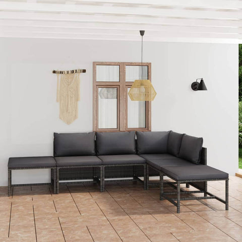 6 Pcs Garden Lounge Set with Cushions Poly Rattan Grey