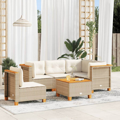 6 Pcs Garden Sofa Set with Cushions Beige Poly Rattan