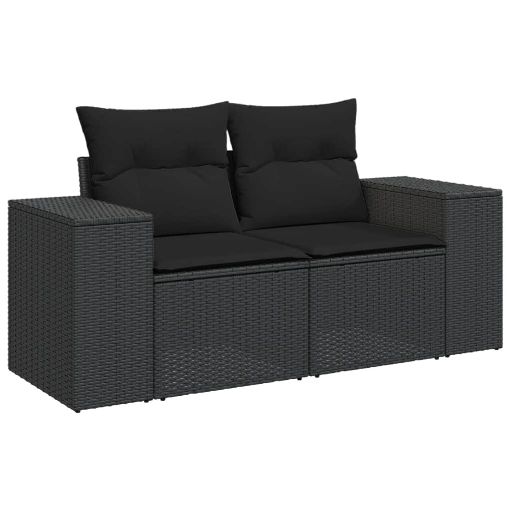 6 Pcs Garden Sofa Set with Cushions Black Poly Rattan