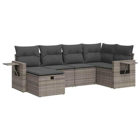 6 Pcs Garden Sofa Set with Cushions Grey Poly Rattan - Stylish & Durable