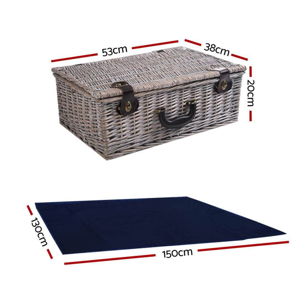 6-Person Picnic Basket Set - Insulated Cooler Bag & Blanket, Navy