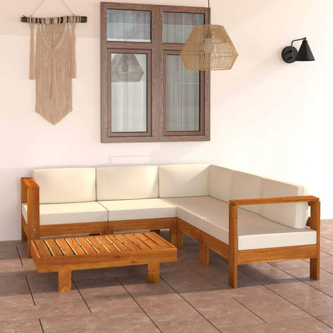 6 Piece Garden Lounge Set with Cream White Cushions Acacia Wood