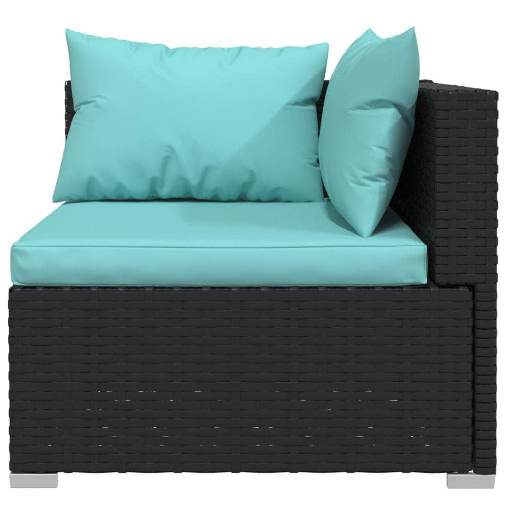 6 Piece Garden Lounge Set with Cushions Black Poly Rattan