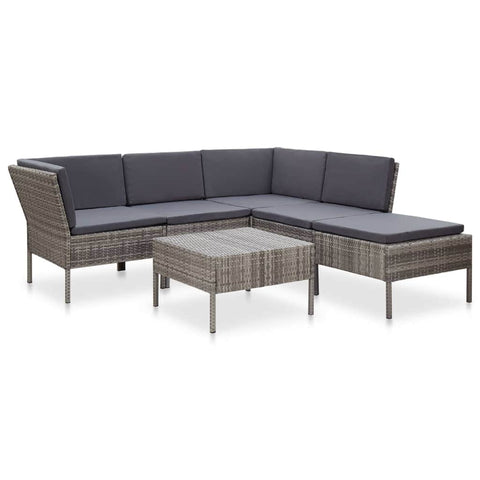 6 Piece Garden Lounge Set with Cushions Poly Rattan