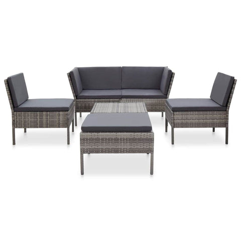 6 Piece Garden Lounge Set with Cushions Poly Rattan