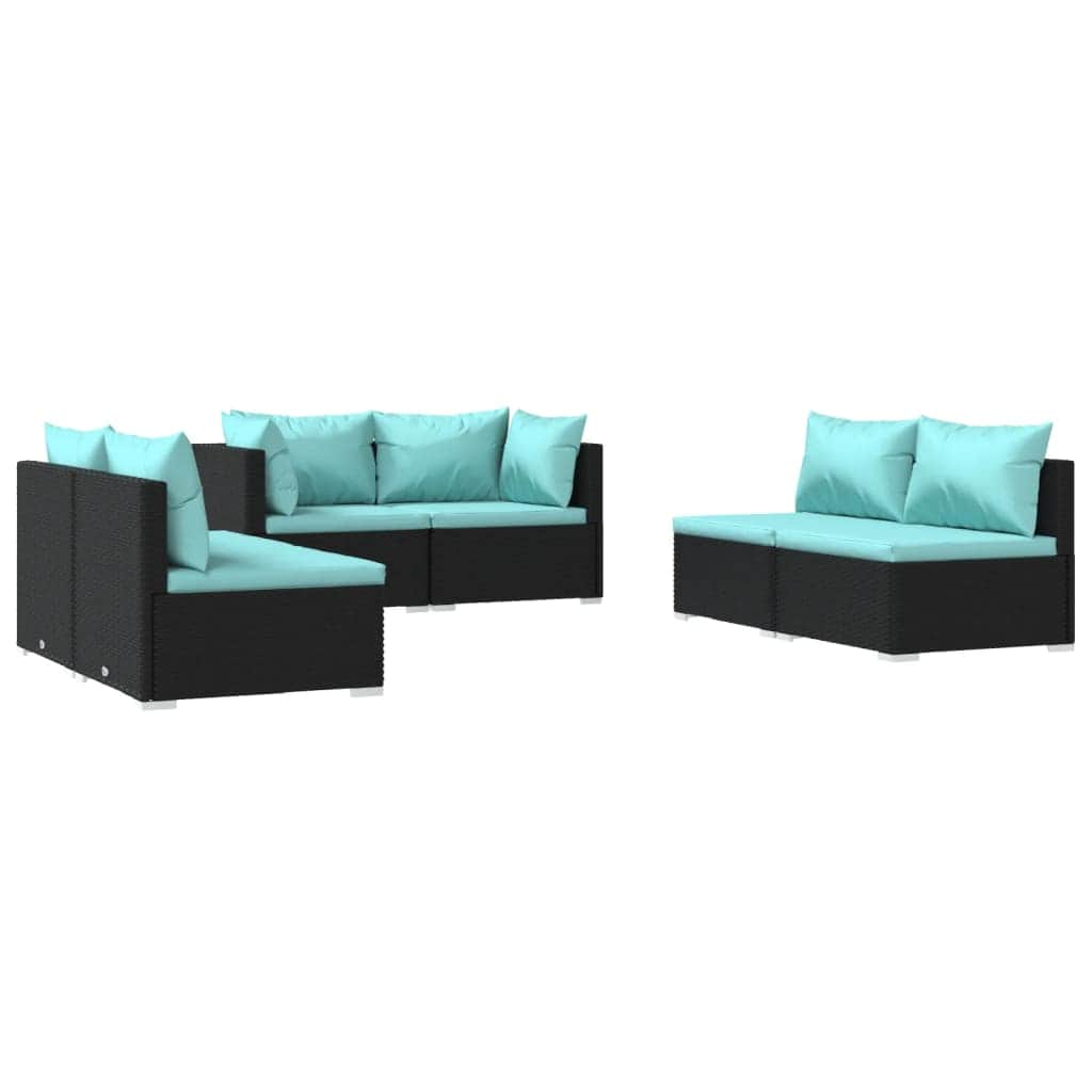 6 Piece Garden Lounge Set with Cushions Poly Rattan