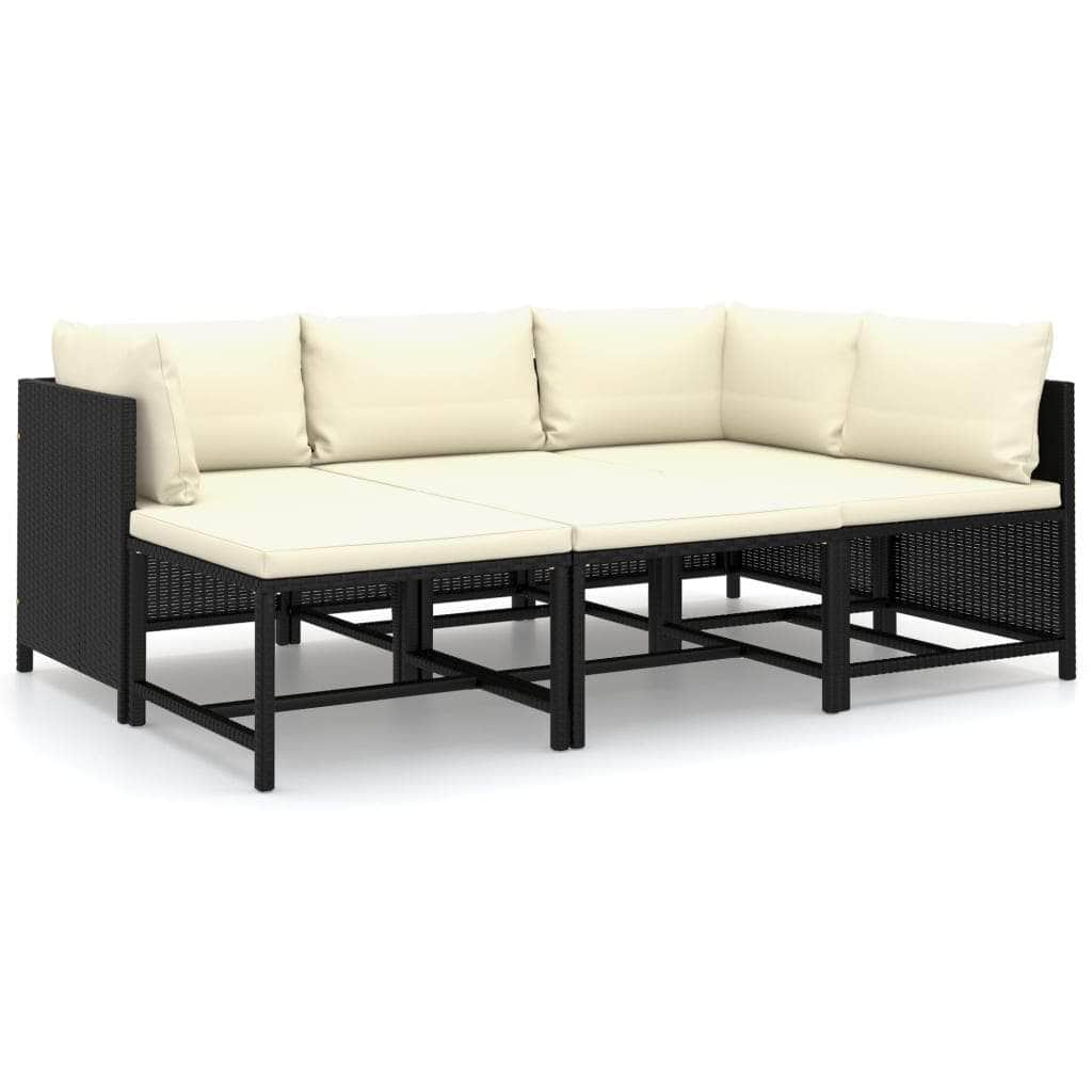 6 Piece Garden Lounge Set with Cushions Poly Rattan - Black