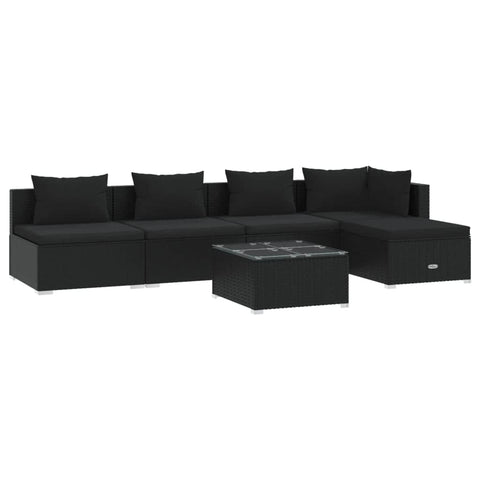 6 Piece Garden Lounge Set with Cushions Poly Rattan Black