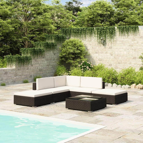 6 Piece Garden Lounge Set with Cushions Poly Rattan Black