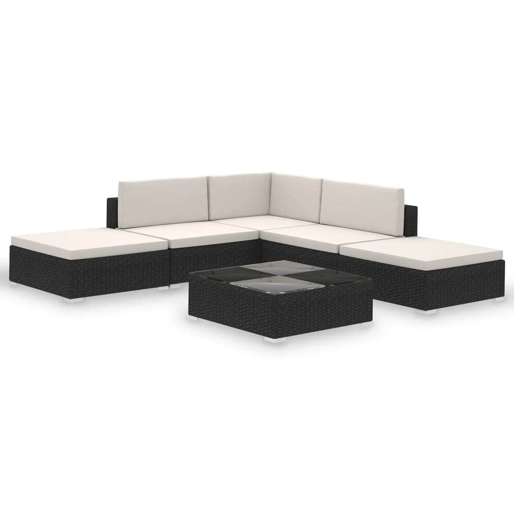 6 Piece Garden Lounge Set with Cushions Poly Rattan Black