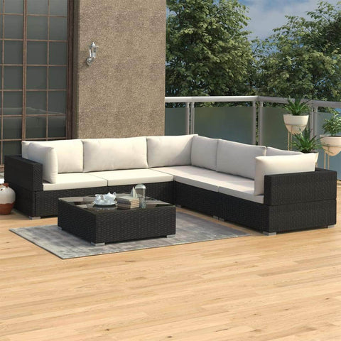 6 Piece Garden Lounge Set with Cushions Poly Rattan Black