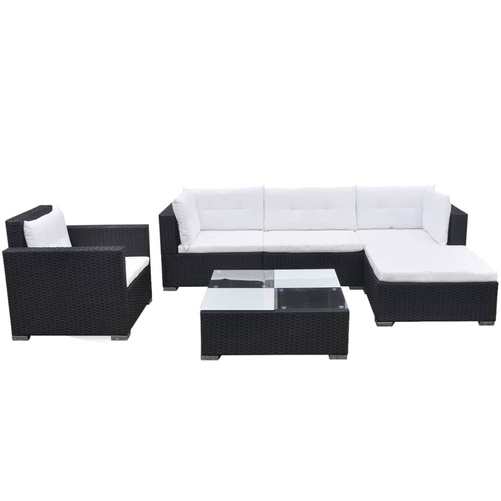 6 Piece Garden Lounge Set with Cushions Poly Rattan Black