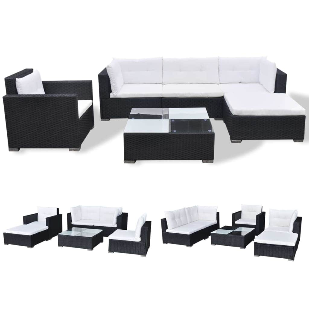 6 Piece Garden Lounge Set with Cushions Poly Rattan Black