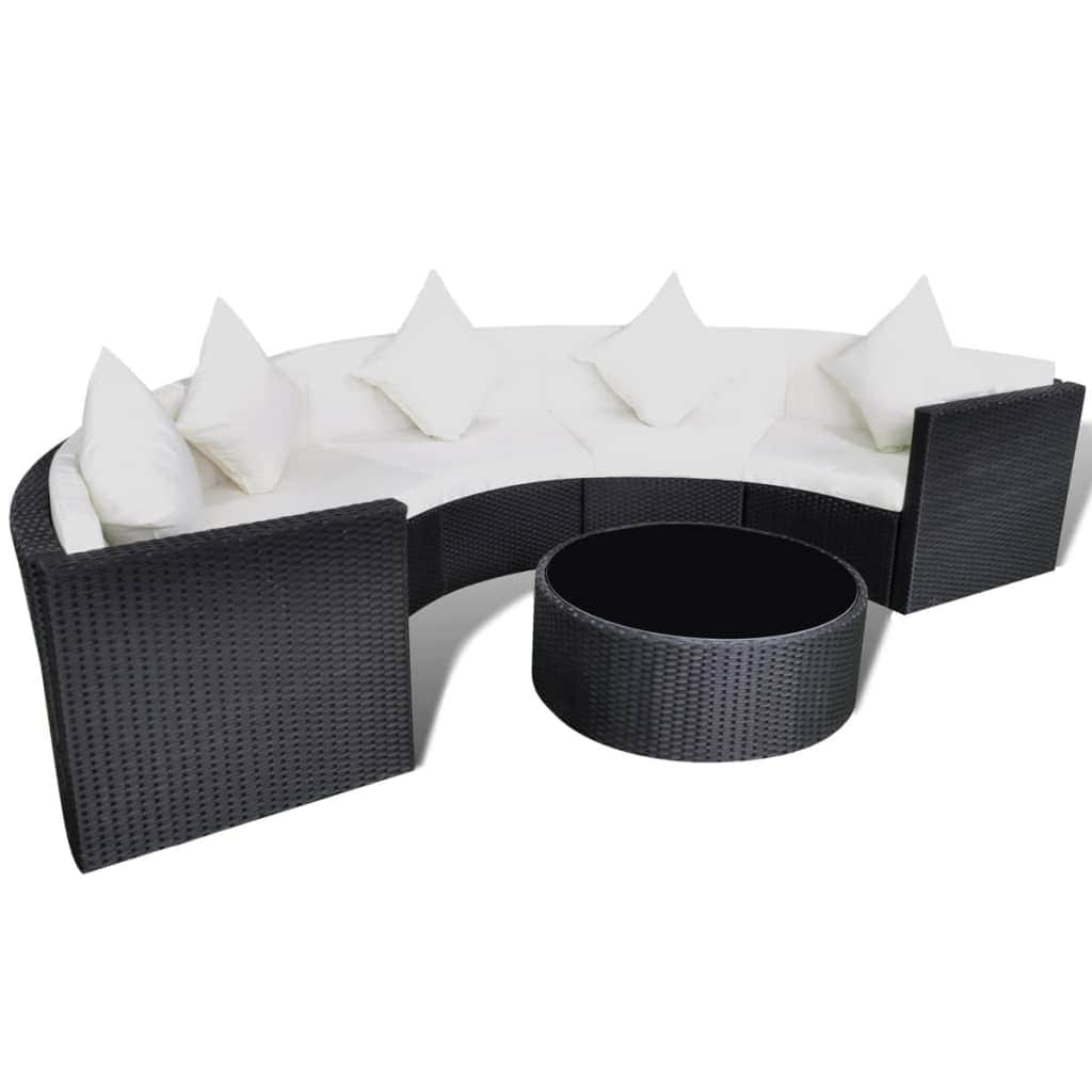 6 Piece Garden Lounge Set with Cushions Poly Rattan Black