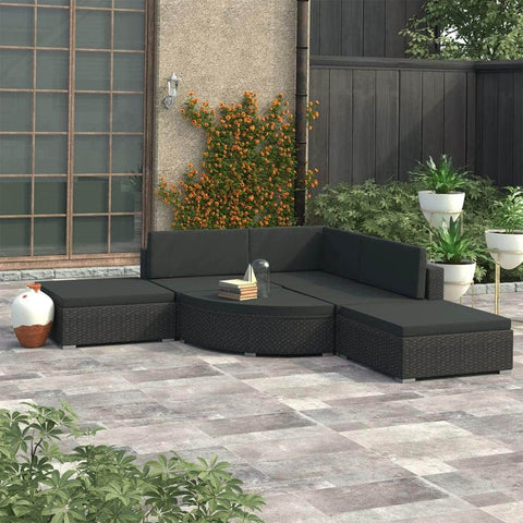 6 Piece Garden Lounge Set with Cushions Poly Rattan Black