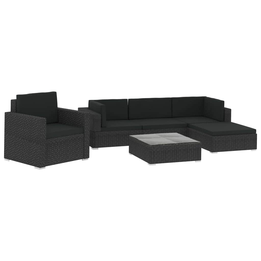 6 Piece Garden Lounge Set with Cushions Poly Rattan Black