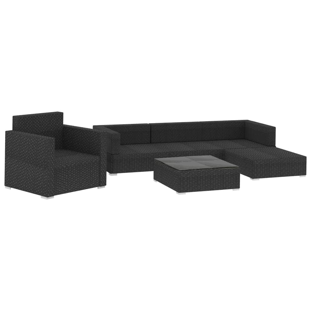 6 Piece Garden Lounge Set with Cushions Poly Rattan Black