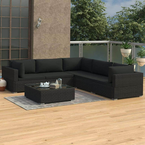 6 Piece Garden Lounge Set with Cushions Poly Rattan Black