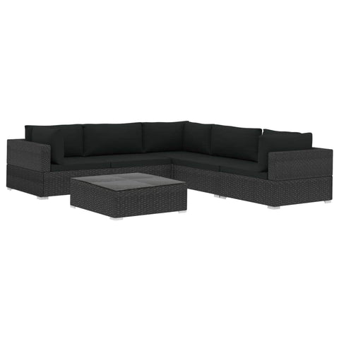 6 Piece Garden Lounge Set with Cushions Poly Rattan Black