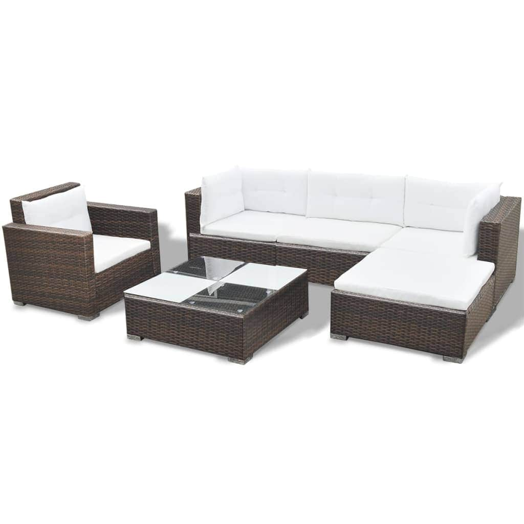 6 Piece Garden Lounge Set with Cushions Poly Rattan Brown