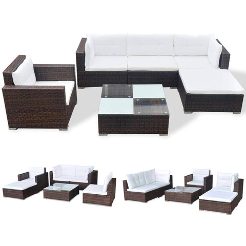 6 Piece Garden Lounge Set with Cushions Poly Rattan Brown