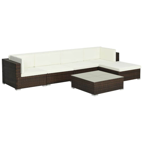 6 Piece Garden Lounge Set with Cushions Poly Rattan Brown