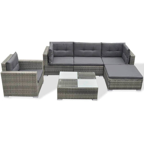 6 Piece Garden Lounge Set with Cushions Poly Rattan Grey