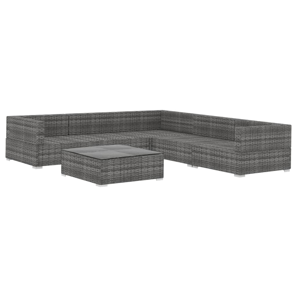 6 Piece Garden Lounge Set with Cushions Poly Rattan Grey