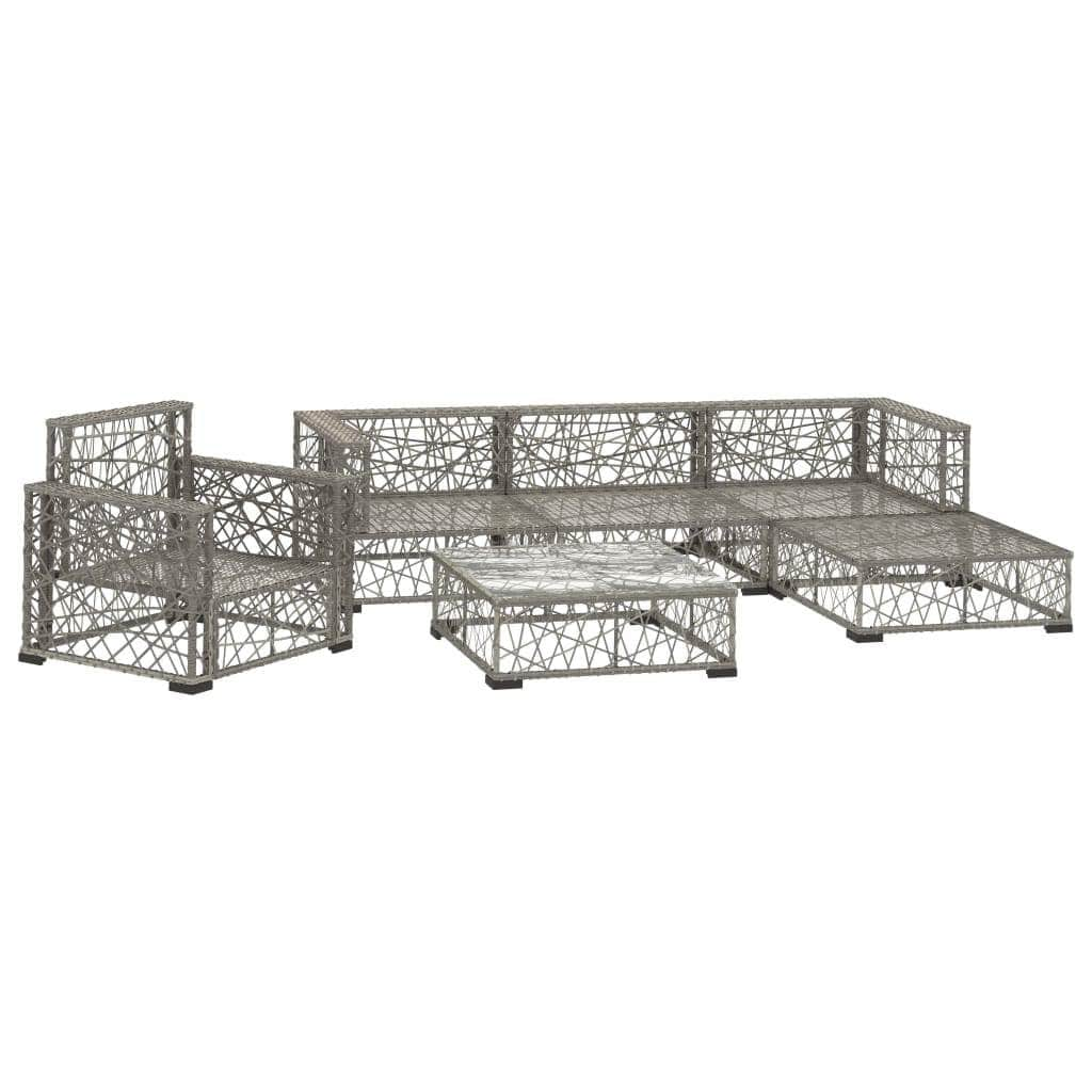 6 Piece Garden Lounge Set with Cushions Poly Rattan Grey