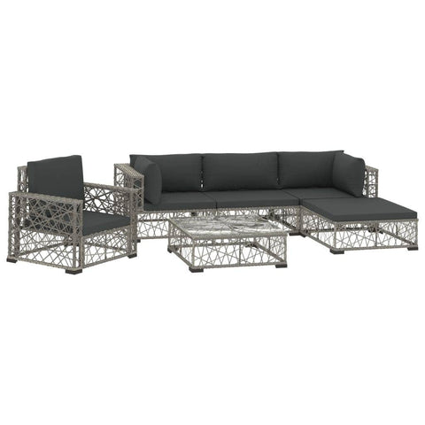 6 Piece Garden Lounge Set with Cushions Poly Rattan Grey