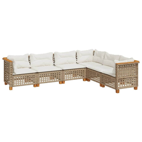 6 Piece Garden Sofa Set with Cushions - Beige