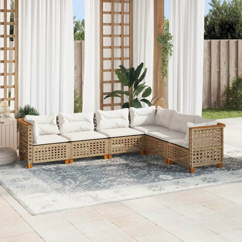 6 Piece Garden Sofa Set with Cushions - Beige