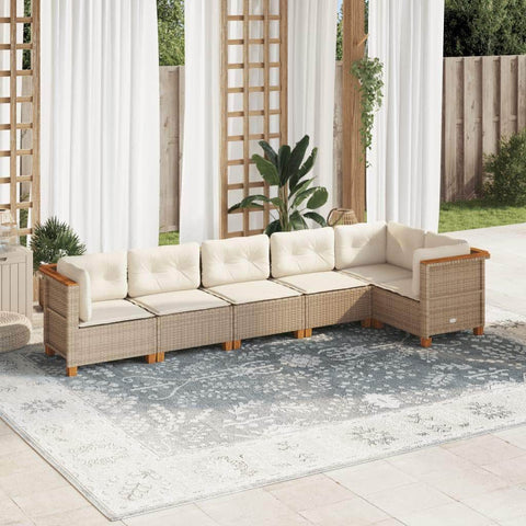 6 Piece Garden Sofa Set with Cushions Beige - Poly Rattan