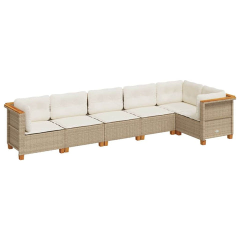 6 Piece Garden Sofa Set with Cushions Beige - Poly Rattan