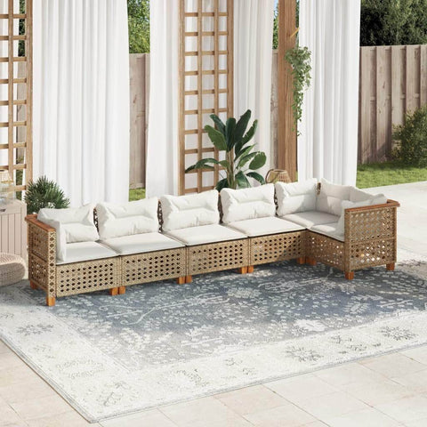 6 Piece Garden Sofa Set with Cushions Beige Poly Rattan